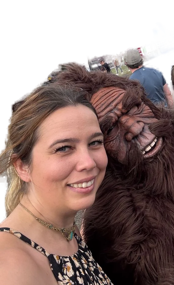 Jessikers posing with a Sasquatch character